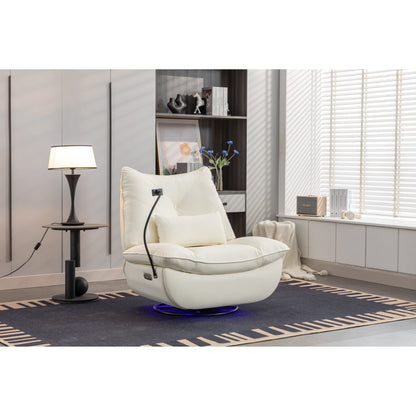 Fauteuil inclinable pivotant et électrique avec haut-parleurs Bluetooth, support de téléphone, ports de charge USB et Type-C, rangement dissimulé dans les accoudoirs