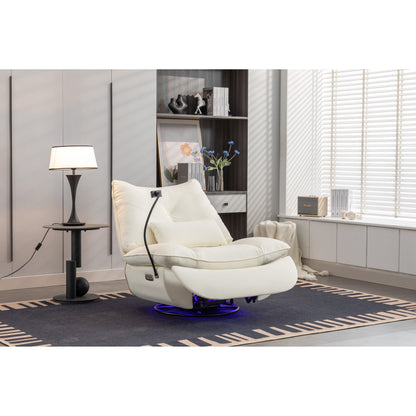 Fauteuil inclinable pivotant et électrique avec haut-parleurs Bluetooth, support de téléphone, ports de charge USB et Type-C, rangement dissimulé dans les accoudoirs
