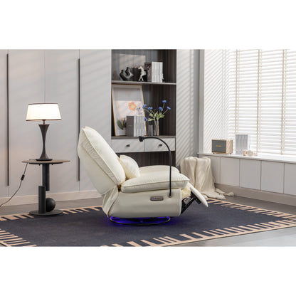 Fauteuil inclinable pivotant et électrique avec haut-parleurs Bluetooth, support de téléphone, ports de charge USB et Type-C, rangement dissimulé dans les accoudoirs