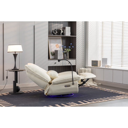 Fauteuil inclinable pivotant et électrique avec haut-parleurs Bluetooth, support de téléphone, ports de charge USB et Type-C, rangement dissimulé dans les accoudoirs