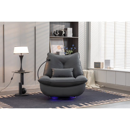 Fauteuil inclinable pivotant et électrique avec haut-parleurs Bluetooth, support de téléphone, ports de charge USB et Type-C, rangement dissimulé dans les accoudoirs