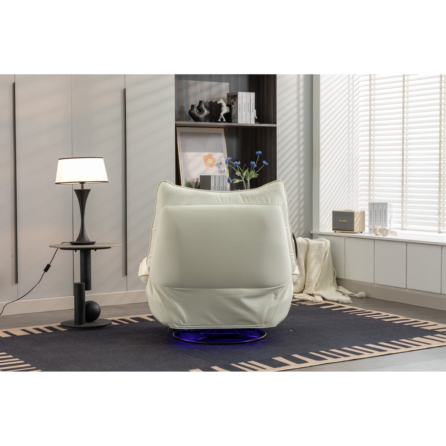Fauteuil inclinable pivotant et électrique avec haut-parleurs Bluetooth, support de téléphone, ports de charge USB et Type-C, rangement dissimulé dans les accoudoirs