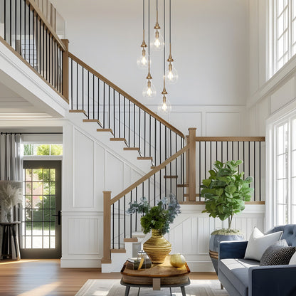 Synia Lustre moderne en verre à 5 lumières en forme de larme pour escalier, entrée, haut plafond - 15'' x 18,2-74,2''