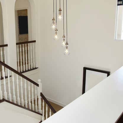 Synia Lustre moderne en verre à 5 lumières en forme de larme pour escalier, entrée, haut plafond - 15'' x 18,2-74,2''