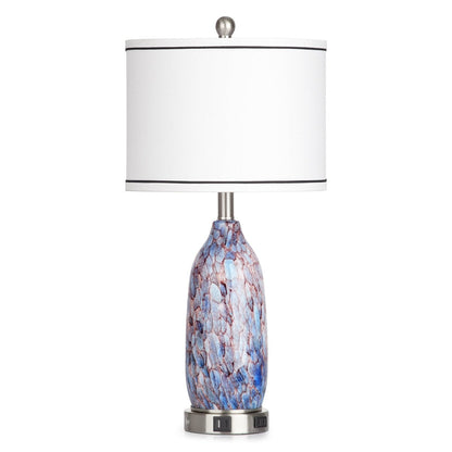 Lampe de table avec veilleuse 2 en 1 en verre indigo, ports de charge, prise secteur, abat-jour tambour, interrupteur tactile (lot de 2)