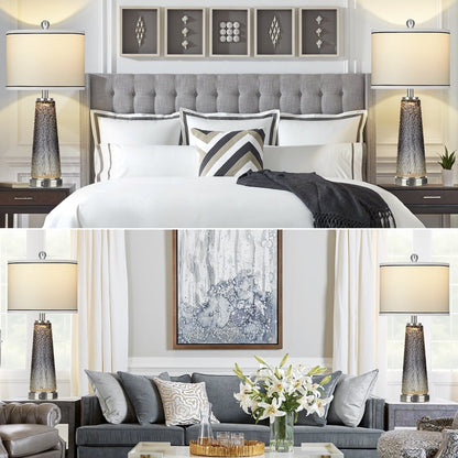 Lampes de table, veilleuses 2 en 1, verre gris, ports de charge, interrupteur tactile bidirectionnel (lot de 2) - 30,5 x 30,5 x 66 cm (L x l x H)