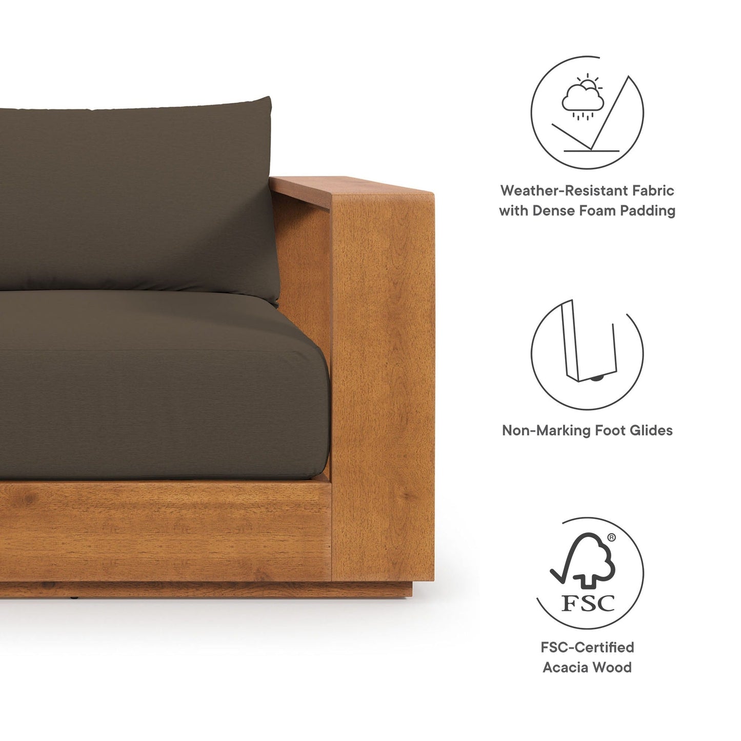 Ensemble de meubles de patio extérieur Tahoe en bois d'acacia, 5 pièces