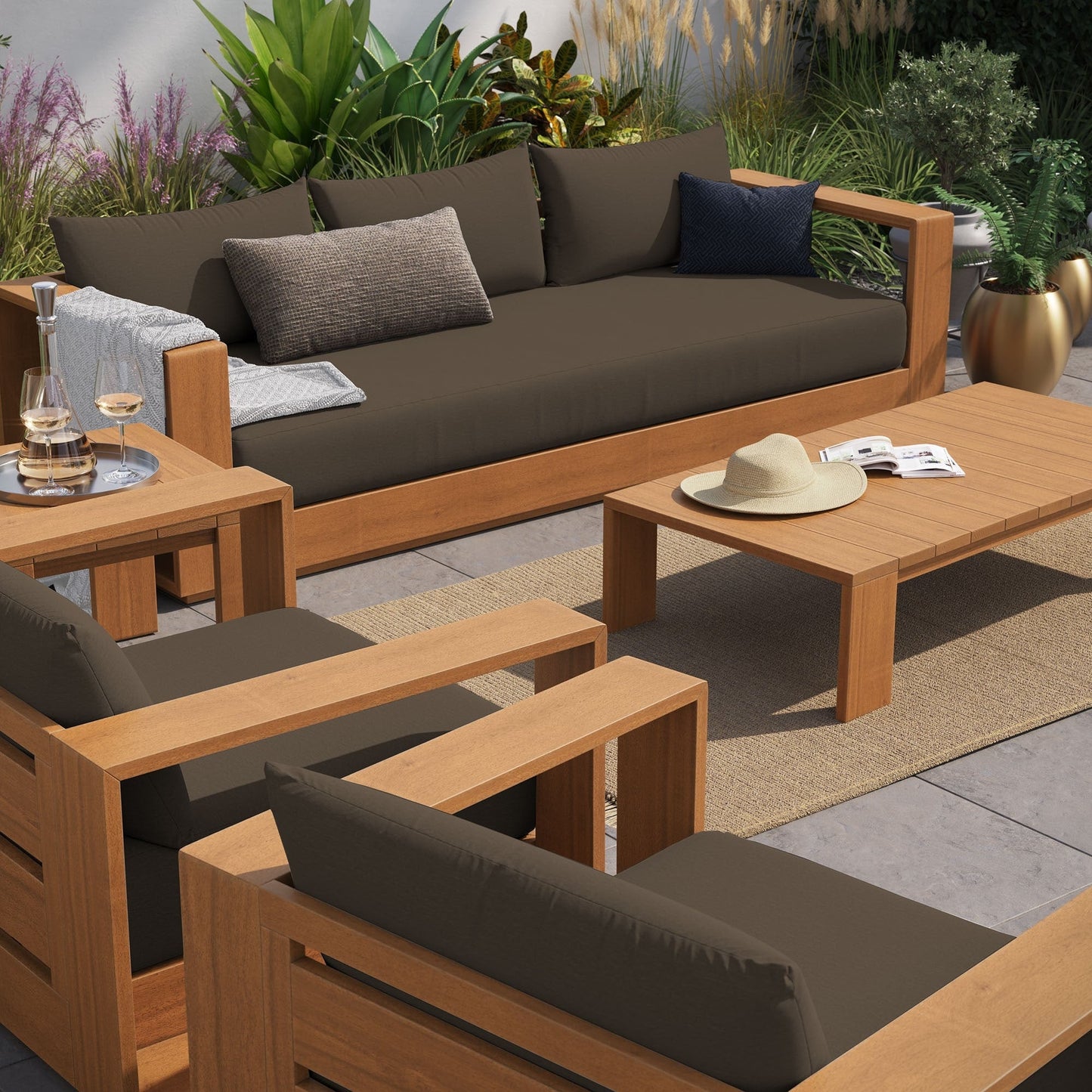 Ensemble de meubles de patio extérieur Tahoe en bois d'acacia, 5 pièces