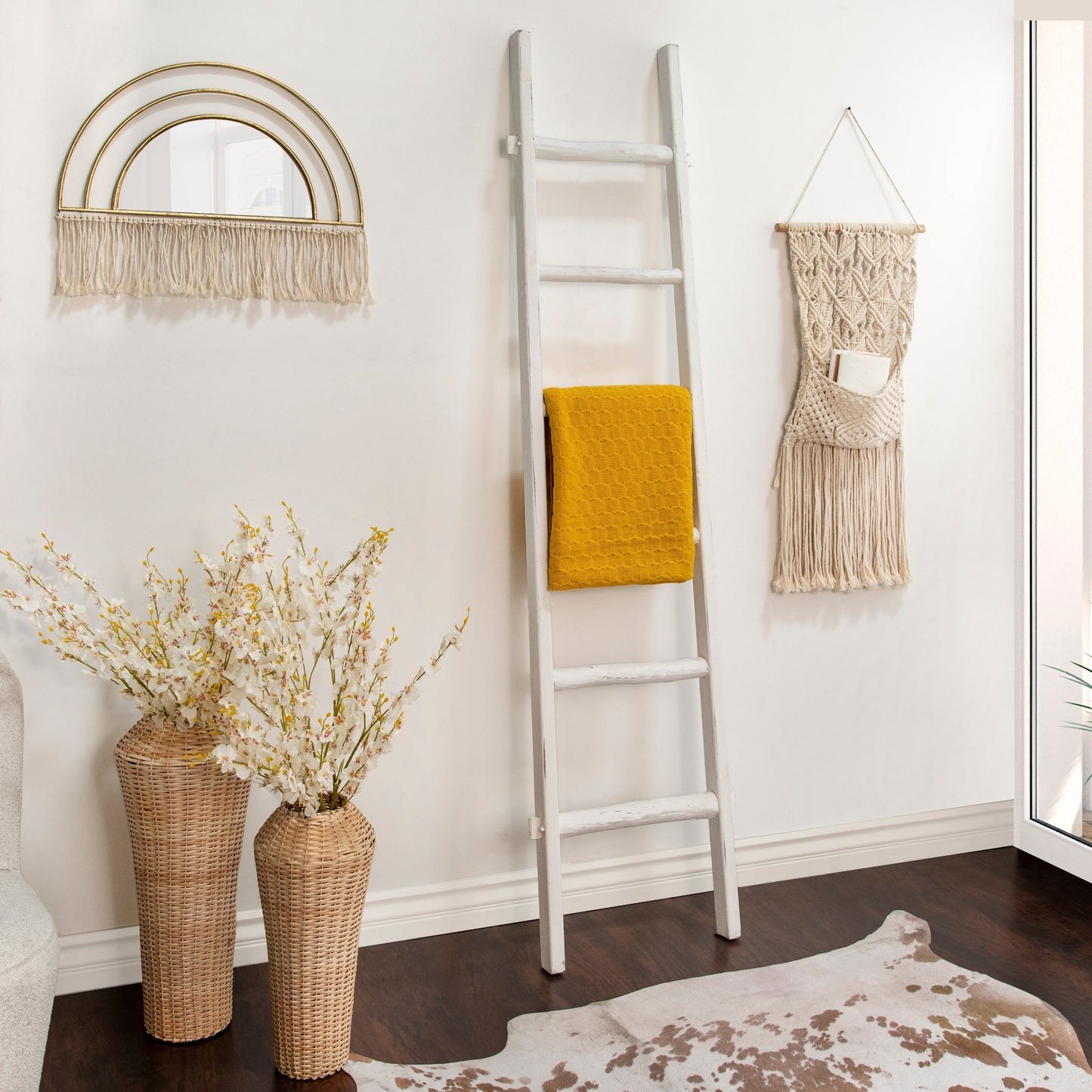 Échelle de rangement rustique Sagebrook Home de 1,8 m de haut, décorative et autoportante – 48 x 5 x 193 cm