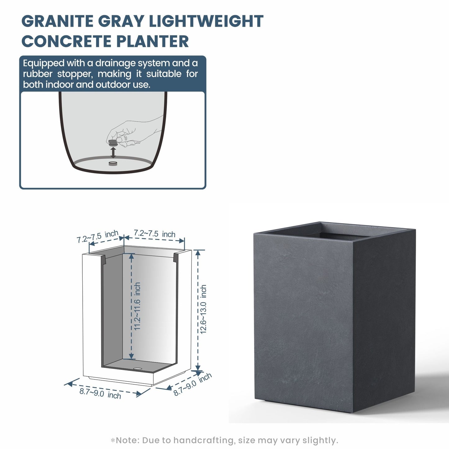 Jardinières rectangulaires en béton de grande taille / Grandes jardinières d'intérieur et d'extérieur