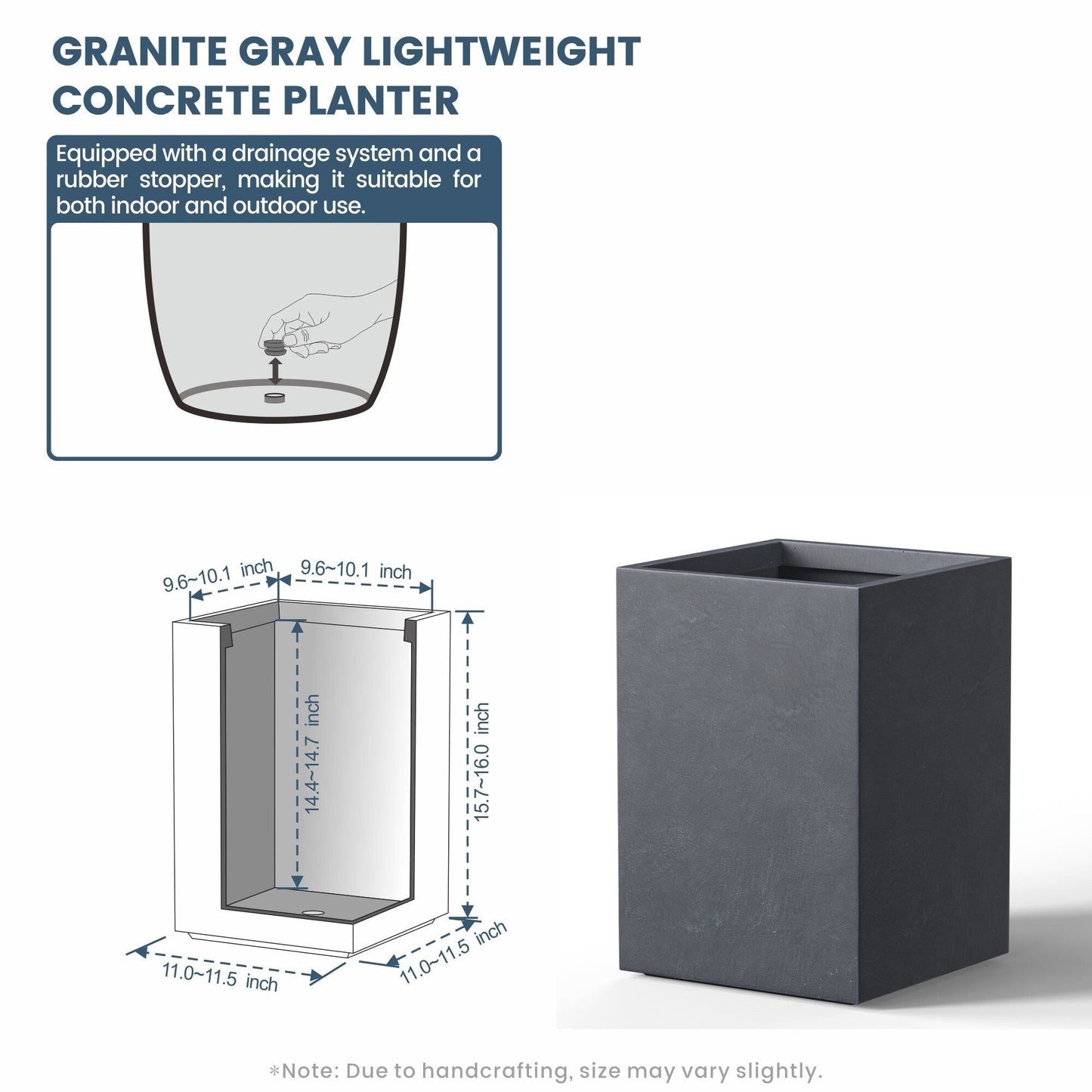 Jardinières rectangulaires en béton de grande taille / Grandes jardinières d'intérieur et d'extérieur