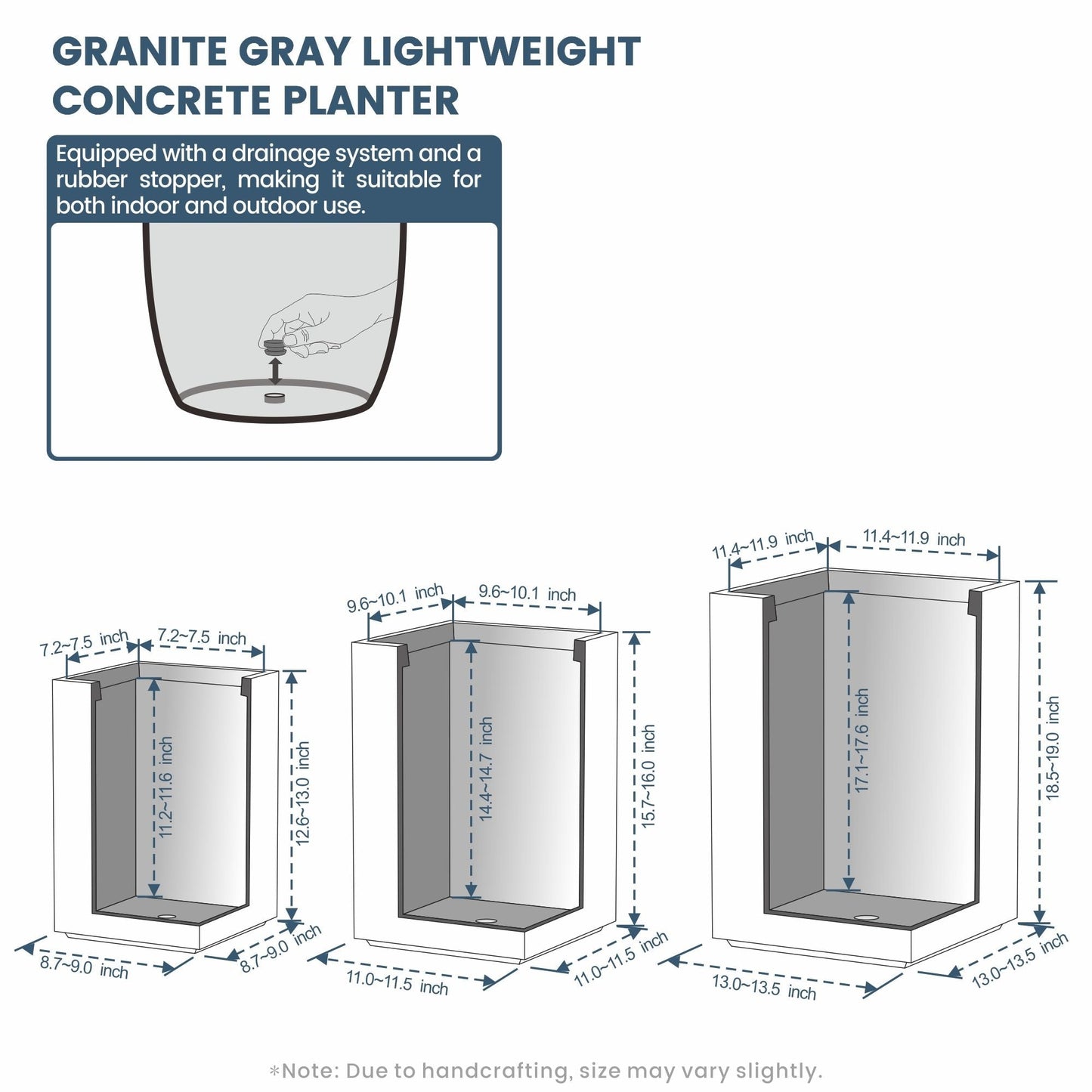 Jardinières rectangulaires en béton de grande taille / Grandes jardinières d'intérieur et d'extérieur