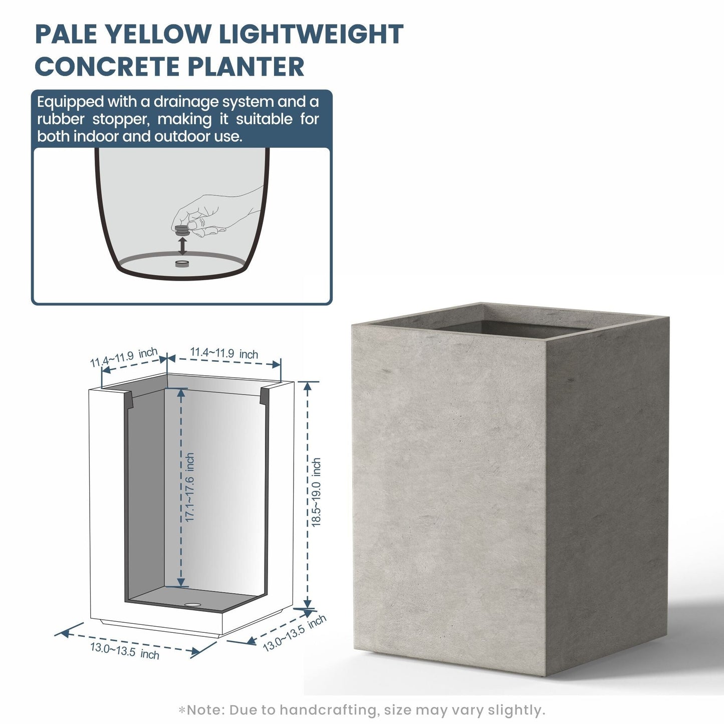 Jardinières rectangulaires en béton de grande taille / Grandes jardinières d'intérieur et d'extérieur