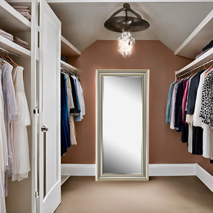 Grand miroir intégral surdimensionné avec cadre en imitation bois lisse, miroir rectangulaire à suspendre au mur