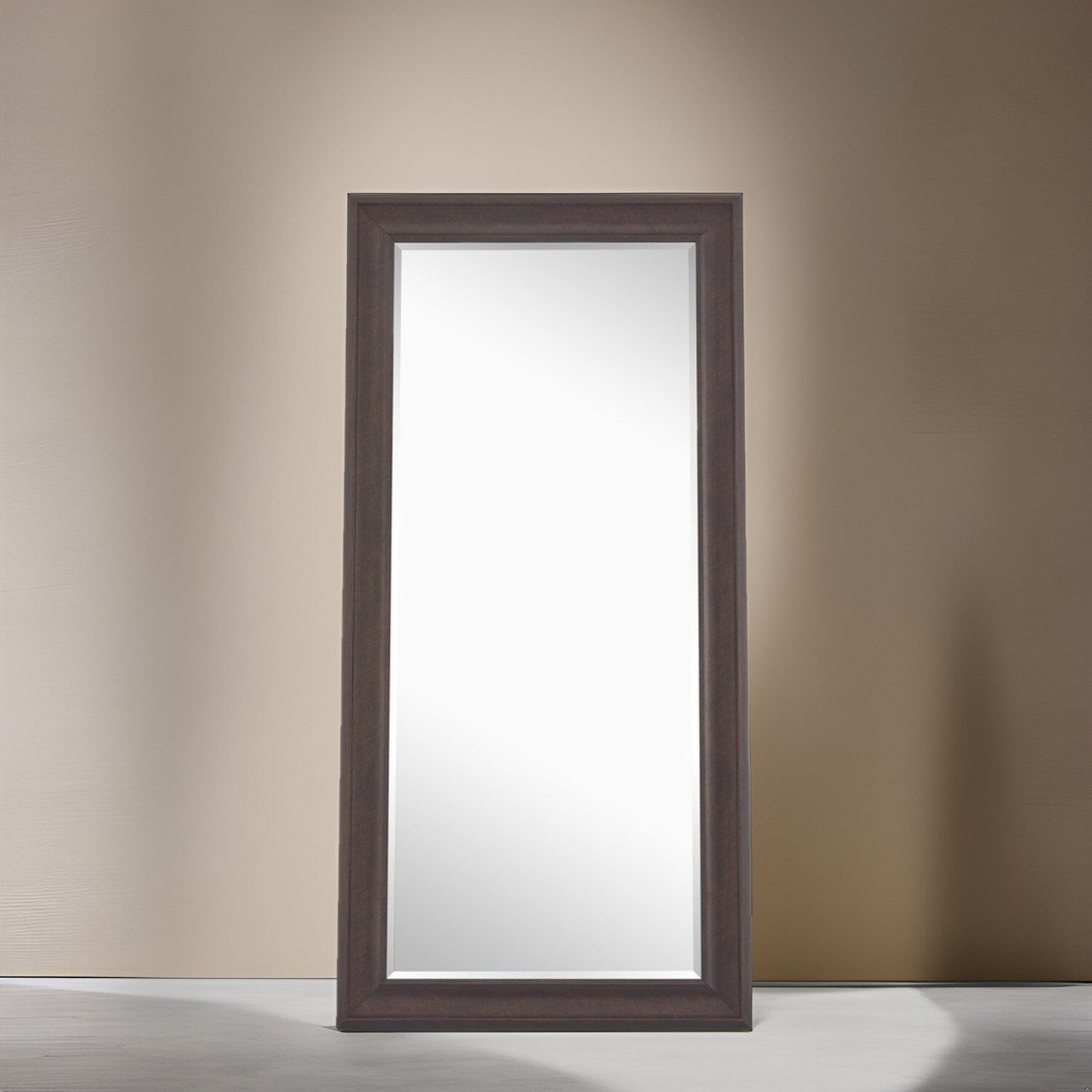 Grand miroir intégral surdimensionné avec cadre en imitation bois lisse, miroir rectangulaire à suspendre au mur
