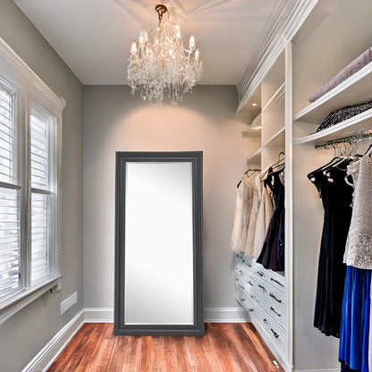 Grand miroir intégral surdimensionné avec cadre en imitation bois lisse, miroir rectangulaire à suspendre au mur