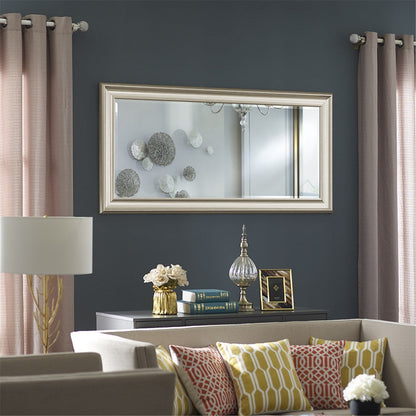 Grand miroir intégral surdimensionné avec cadre en imitation bois lisse, miroir rectangulaire à suspendre au mur