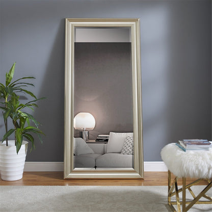 Grand miroir intégral surdimensionné avec cadre en imitation bois lisse, miroir rectangulaire à suspendre au mur