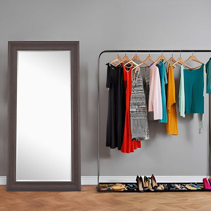 Grand miroir intégral surdimensionné avec cadre en imitation bois lisse, miroir rectangulaire à suspendre au mur