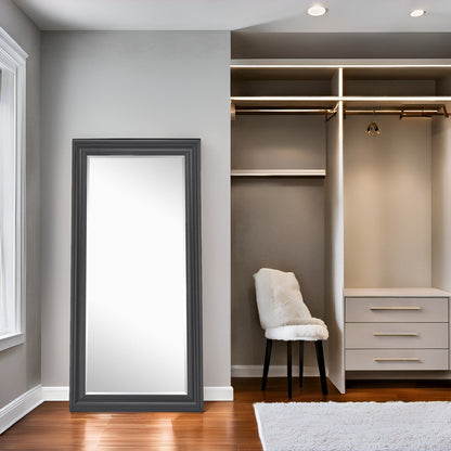 Grand miroir intégral surdimensionné avec cadre en imitation bois lisse, miroir rectangulaire à suspendre au mur