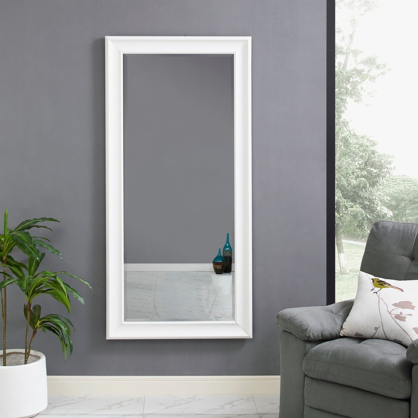 Grand miroir intégral surdimensionné avec cadre en imitation bois lisse, miroir rectangulaire à suspendre au mur