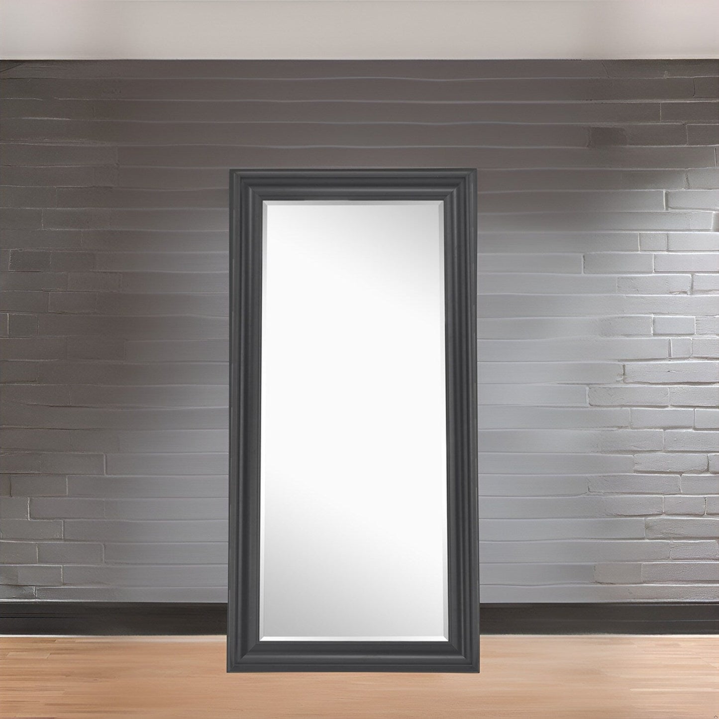 Grand miroir intégral surdimensionné avec cadre en imitation bois lisse, miroir rectangulaire à suspendre au mur