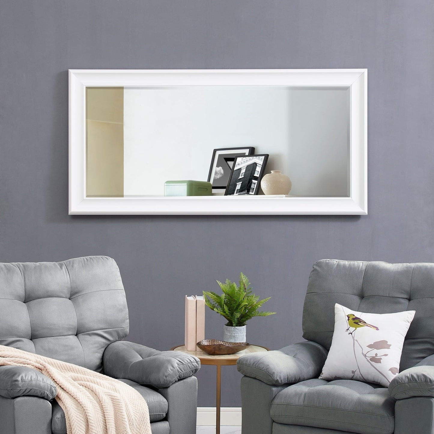 Grand miroir intégral surdimensionné avec cadre en imitation bois lisse, miroir rectangulaire à suspendre au mur