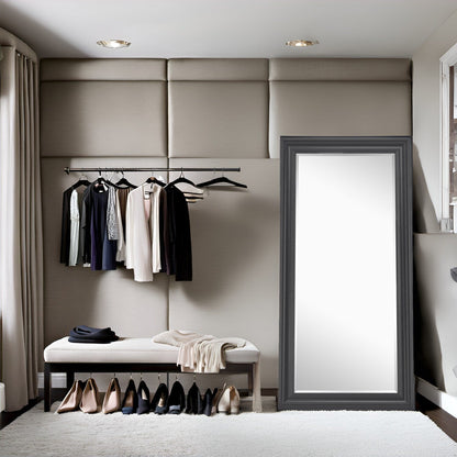 Grand miroir intégral surdimensionné avec cadre en imitation bois lisse, miroir rectangulaire à suspendre au mur