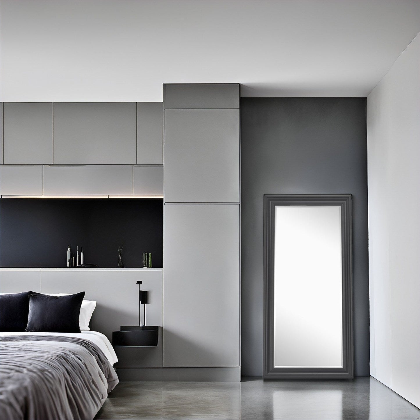 Grand miroir intégral surdimensionné avec cadre en imitation bois lisse, miroir rectangulaire à suspendre au mur