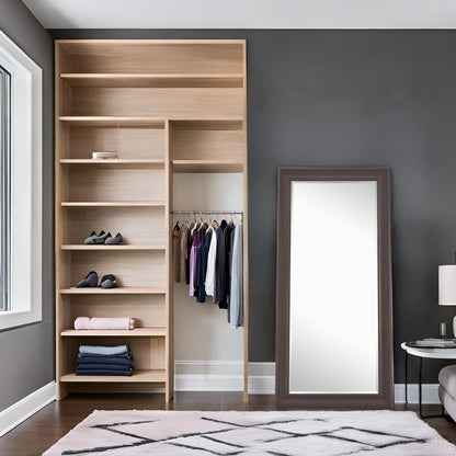 Grand miroir intégral surdimensionné avec cadre en imitation bois lisse, miroir rectangulaire à suspendre au mur