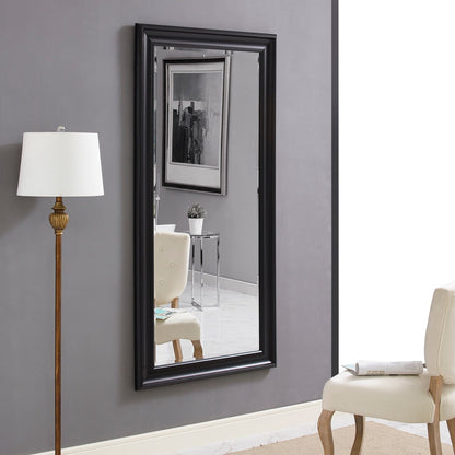 Grand miroir intégral surdimensionné avec cadre en imitation bois lisse, miroir rectangulaire à suspendre au mur