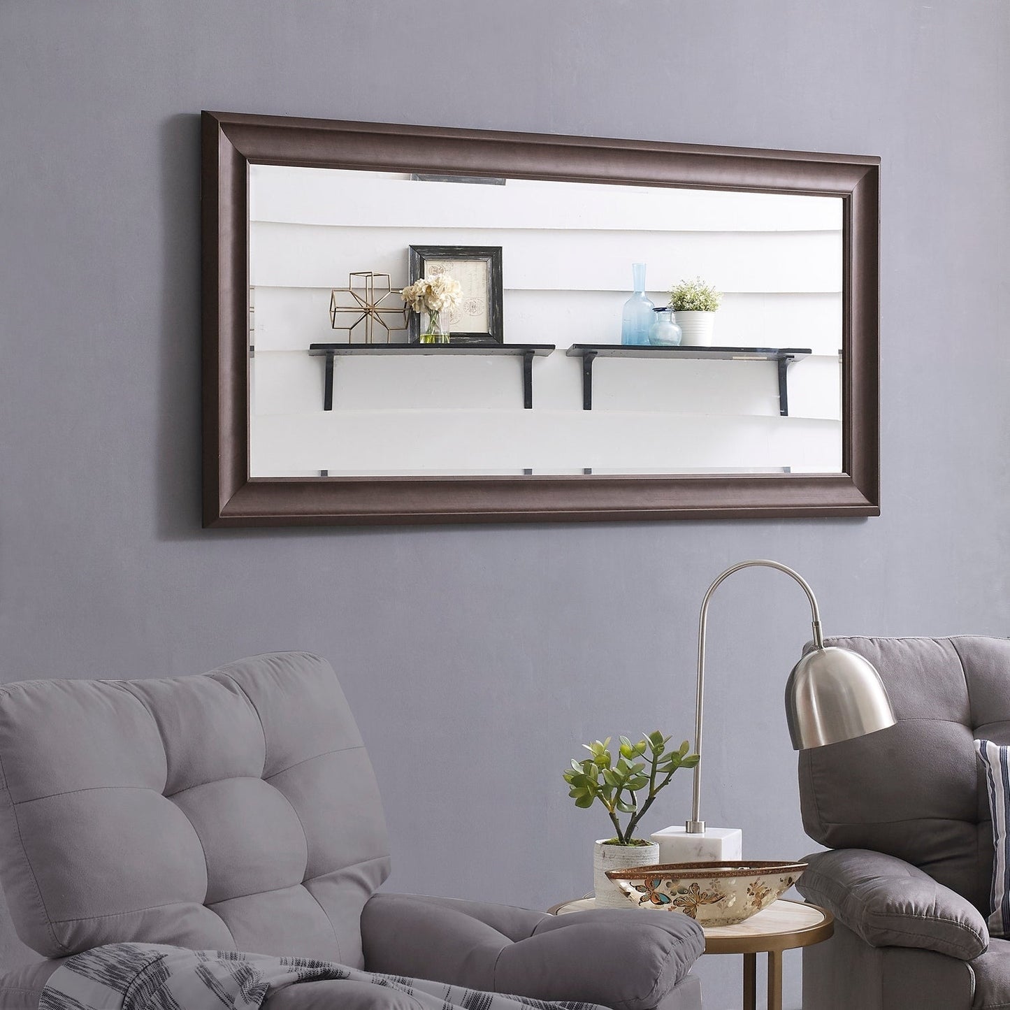 Grand miroir intégral surdimensionné avec cadre en imitation bois lisse, miroir rectangulaire à suspendre au mur