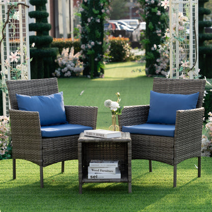 Ensemble de bistrot de conversation 3 pièces pour patio, meubles de conversation d'extérieur, chaises en osier et table de rangement, ensemble de meubles de balcon pour porche