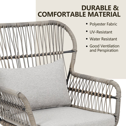 Ensemble de bistrot d'extérieur 3 pièces en osier, mobilier de jardin en rotin résistant aux intempéries, chaises de jardin avec coussins