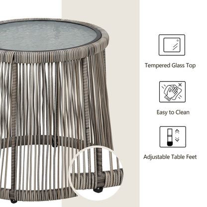 Ensemble de bistrot d'extérieur 3 pièces en osier, mobilier de jardin en rotin résistant aux intempéries, chaises de jardin avec coussins