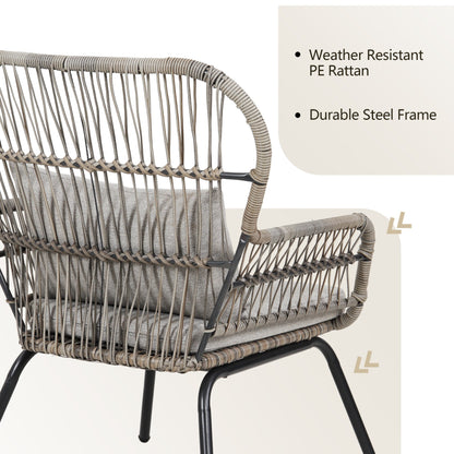 Ensemble de bistrot d'extérieur 3 pièces en osier, mobilier de jardin en rotin résistant aux intempéries, chaises de jardin avec coussins
