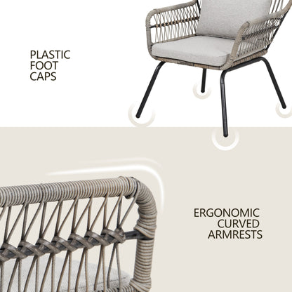 Ensemble de bistrot d'extérieur 3 pièces en osier, mobilier de jardin en rotin résistant aux intempéries, chaises de jardin avec coussins