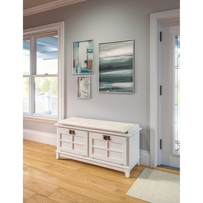 Banc de rangement rembourré en vieille pierre de la grange grise