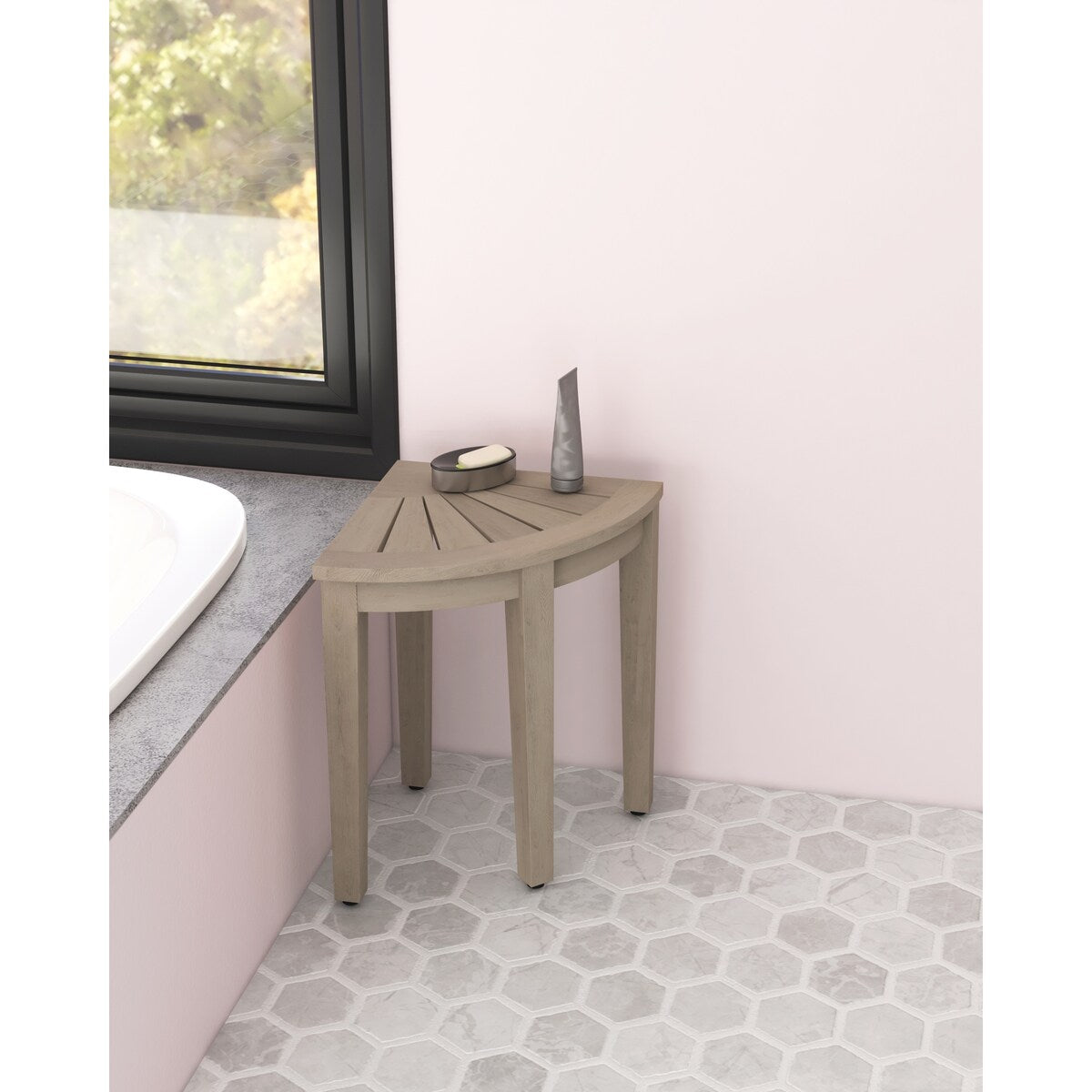 Le banc de douche d'angle en teck original Kai