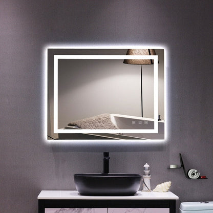Miroir de salle de bain tactile à LED tricolore avec lumières à intensité variable