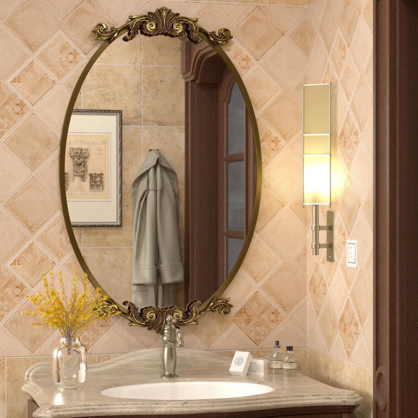 Miroir mural baroque ovale vintage orné