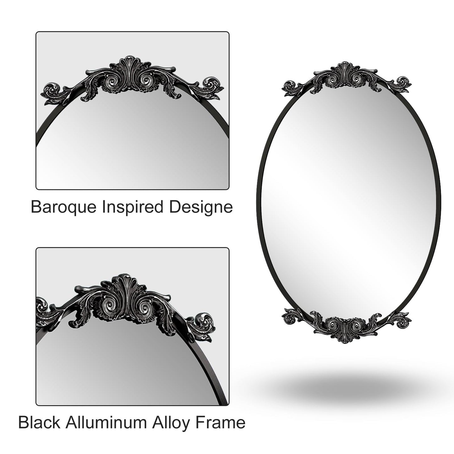 Miroir mural baroque ovale vintage orné