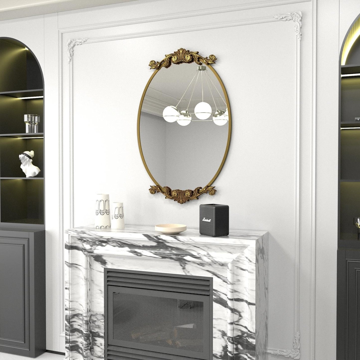 Miroir mural baroque ovale vintage orné