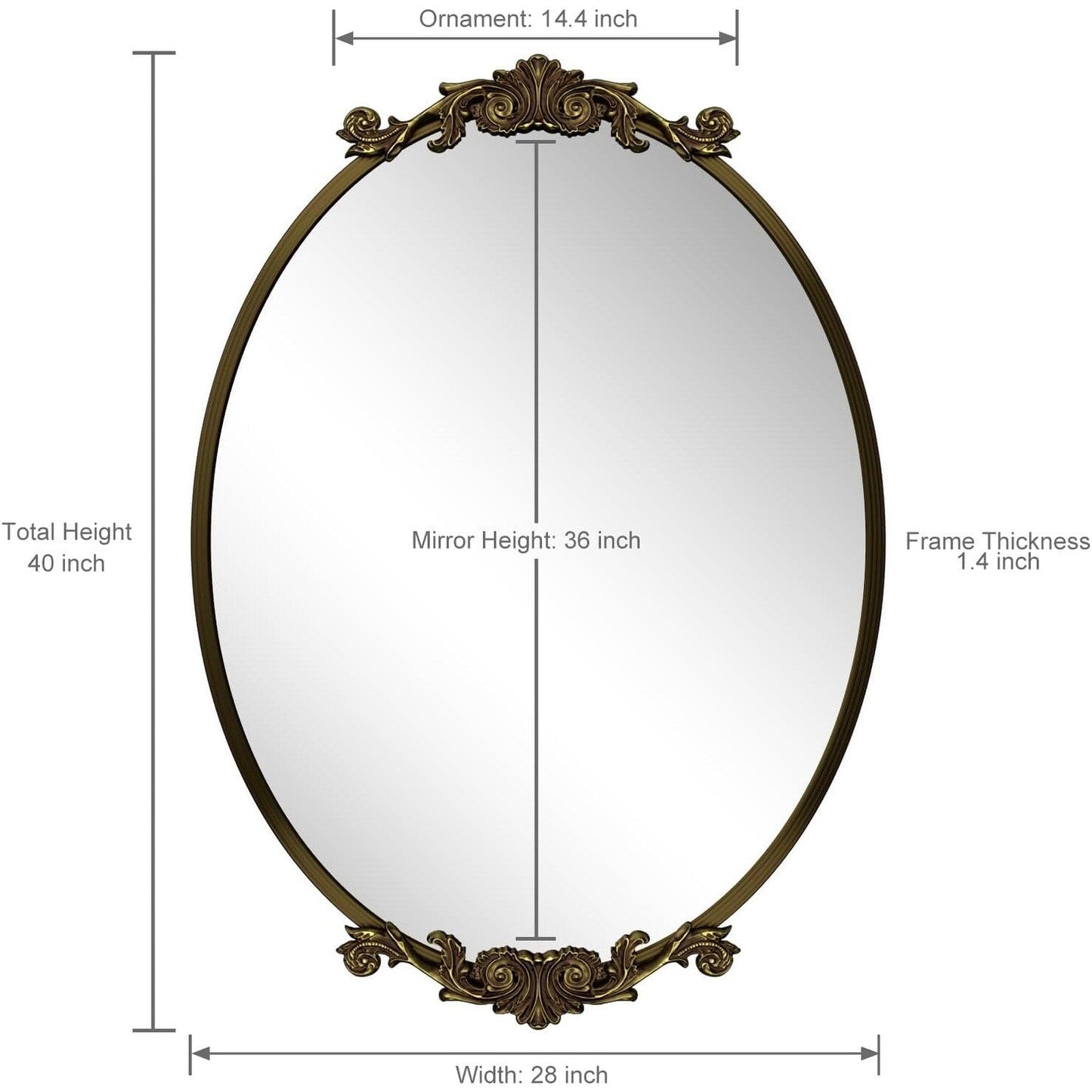 Miroir mural baroque ovale vintage orné