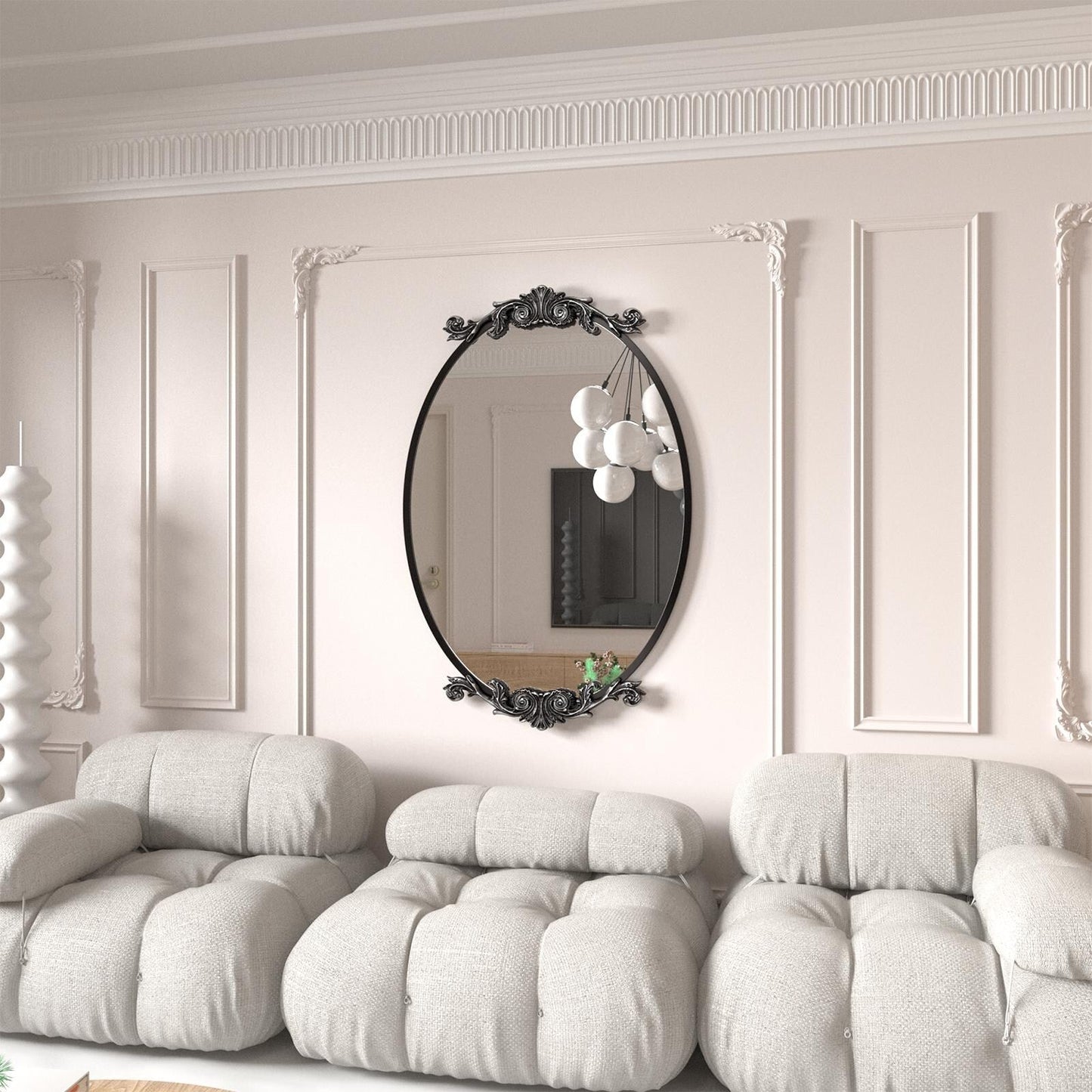 Miroir mural baroque ovale vintage orné