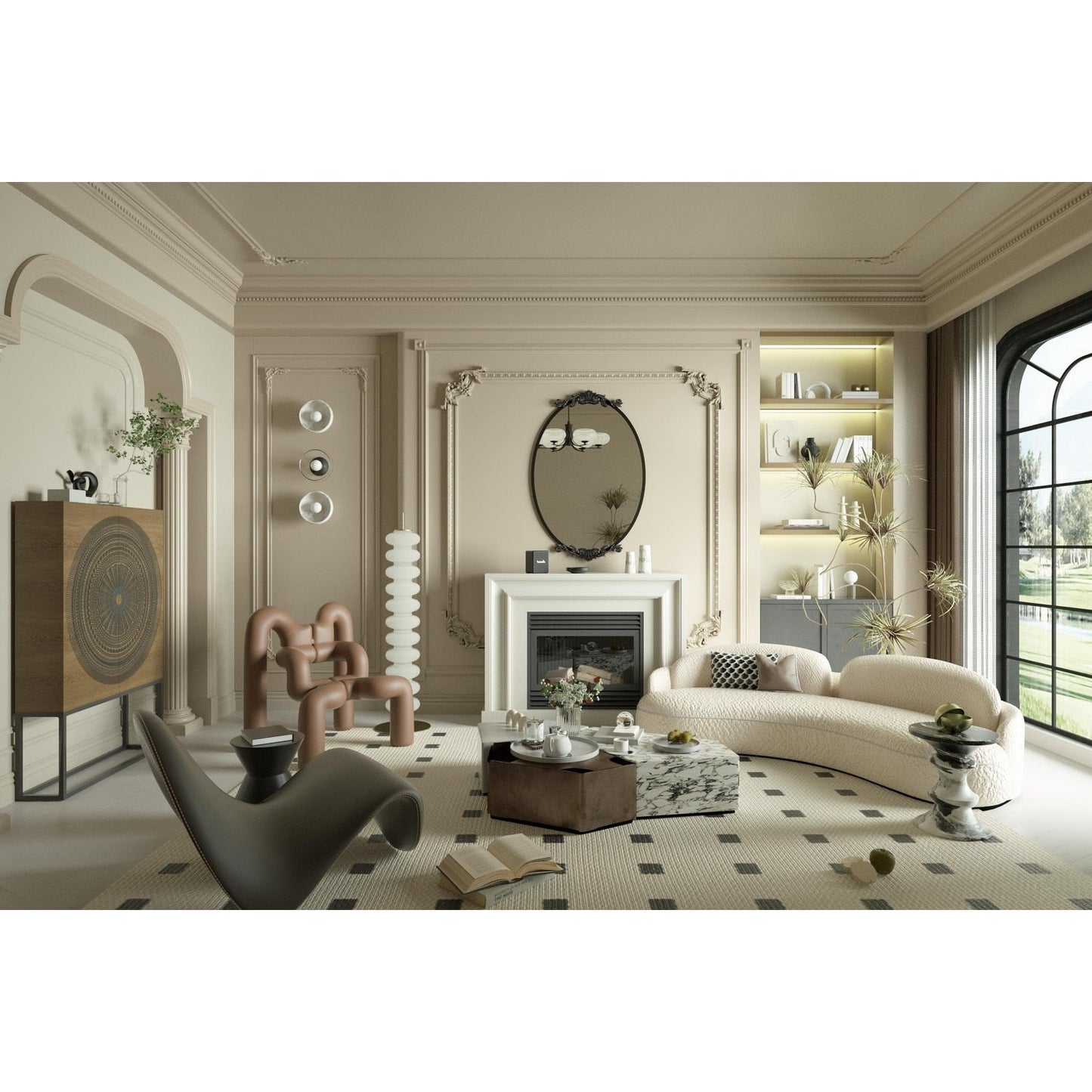 Miroir mural baroque ovale vintage orné