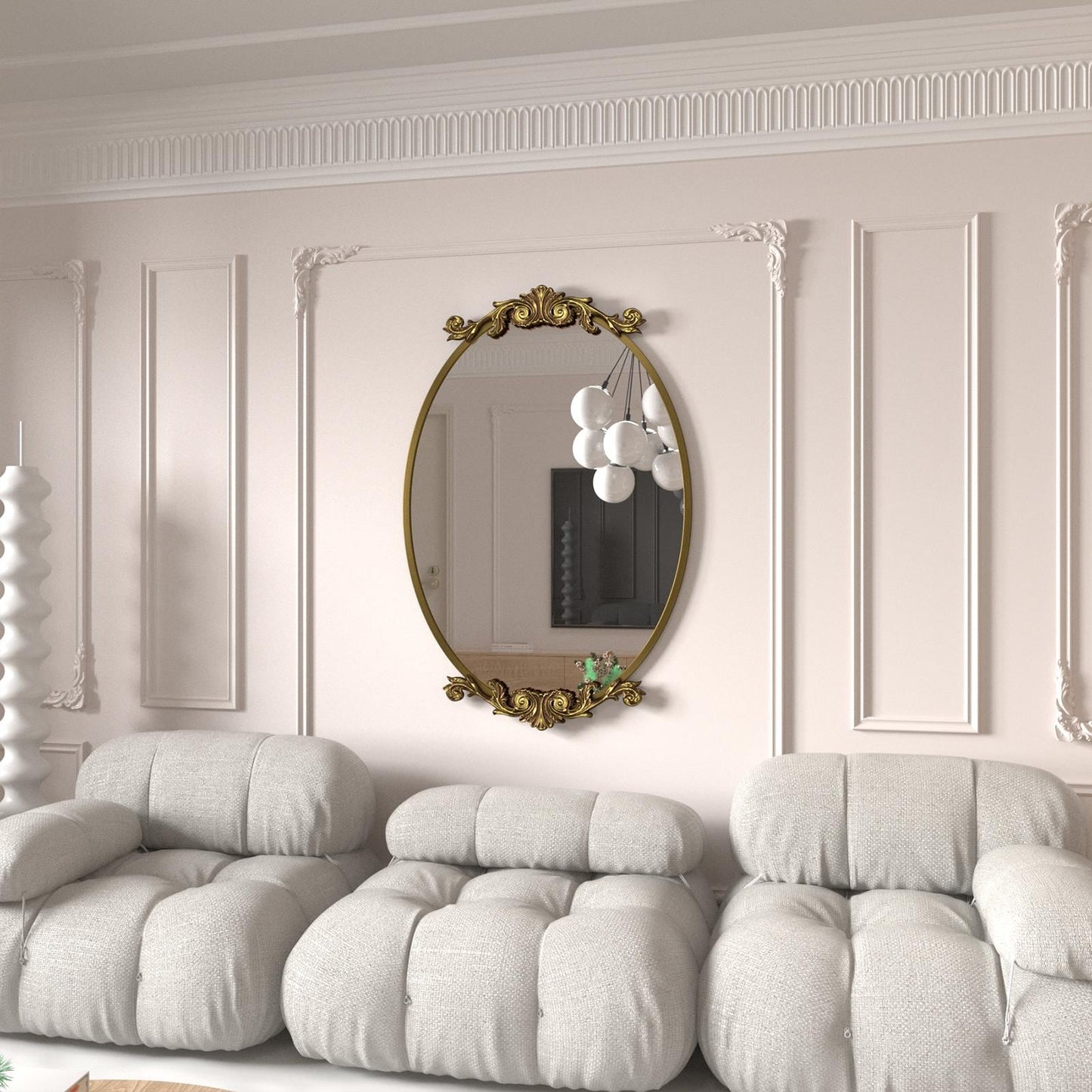Miroir mural baroque ovale vintage orné