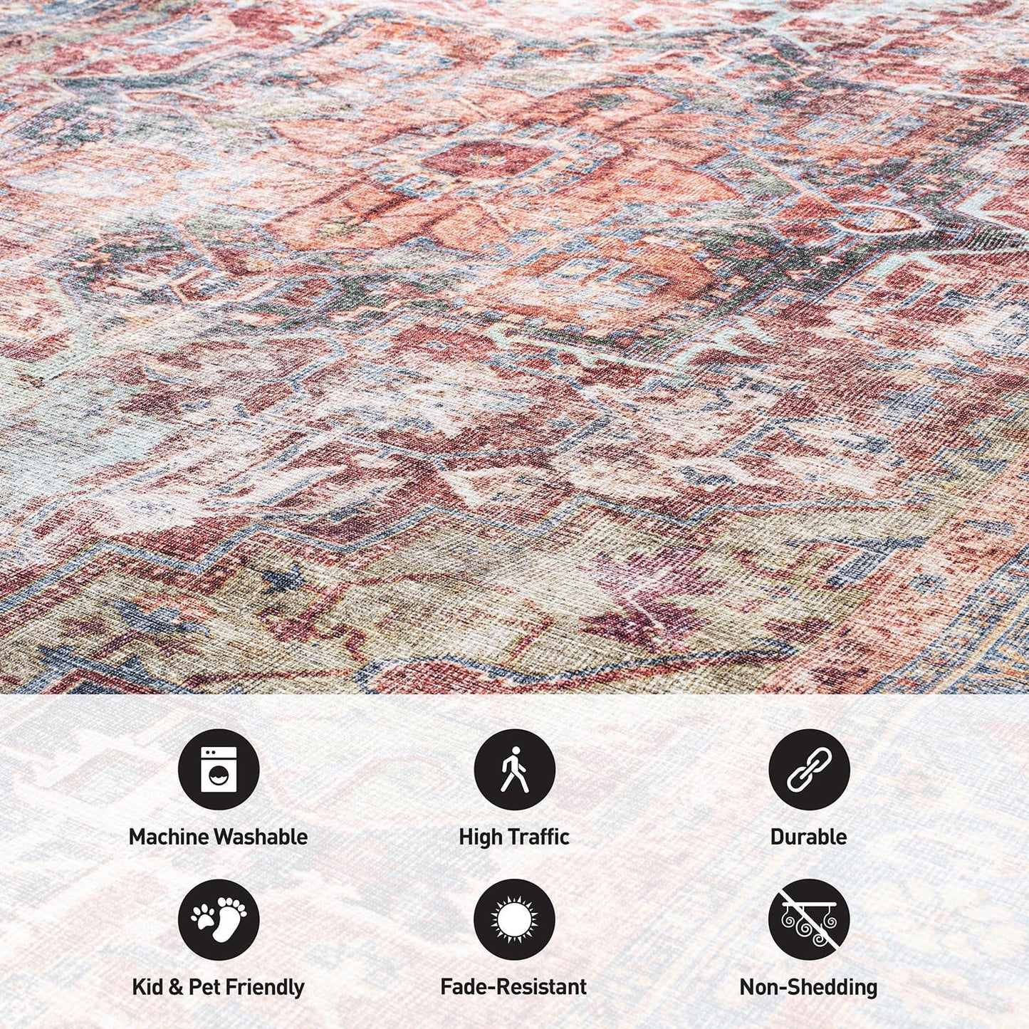 Tapis traditionnel vieilli lavable en machine