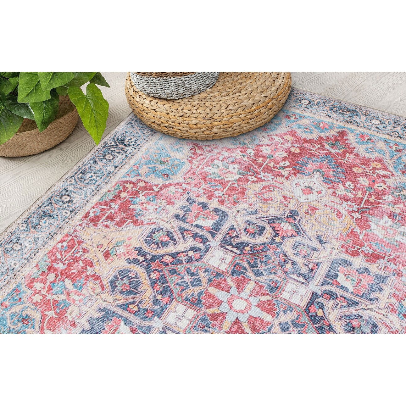 Tapis multi-usages traditionnel vintage vieilli, lavable en machine