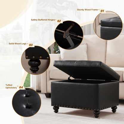 Banc ottoman de rangement capitonné, repose-pieds rectangulaire